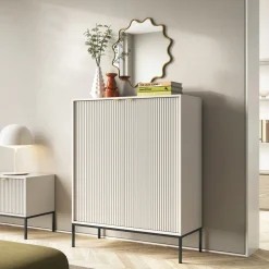 Komody></noscript>PIASKI Wysoka dwudrzwiowa komoda do salonu 104 cm AVANTI cashmere kaszmir