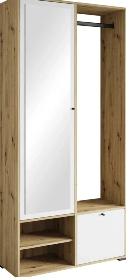 Garderoby>BRATEX Wysoka garderoba do przedpokoju 90 cm DORANO dąb artisan/biały