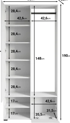 Garderoby></noscript>BRATEX Wysoka garderoba do przedpokoju 90 cm DORANO dąb artisan/biały