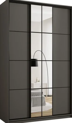 Zestawy Mebli Do Przedpokoju|Szafy Trzydrzwiowe>BROMARKT Wysoka owa szafa przesuwna z lustrem 150 cm EDGE MAX grafit