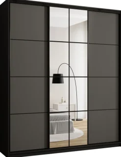Zestawy Mebli Do Przedpokoju|Szafy Trzydrzwiowe>BROMARKT Wysoka grafitowa szafa przesuwna z lustrem 200 cm EDGE MAX