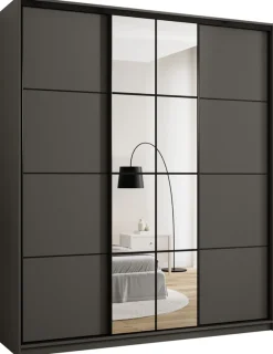 Zestawy Mebli Do Przedpokoju|Szafy Trzydrzwiowe>BROMARKT Wysoka owa szafa przesuwna 200 cm z lustrem EDGE MAX grafit