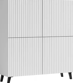 Zestawy Mebli Do Salonu|Komody>BRATEX Wysoka komoda biała do salonu z ryflowanymi frontami 120 cm PUNES cichy domyk biały