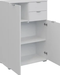 Komody>INTER MEBLE Wysoka komoda do salonu 71 cm z szufladami i półkami ELARO biały