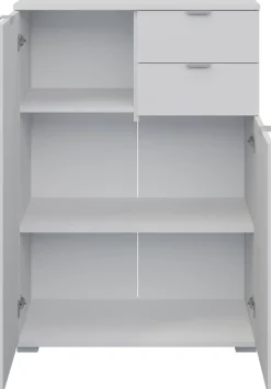 Komody></noscript>INTER MEBLE Wysoka komoda do salonu 71 cm z szufladami i półkami ELARO biały