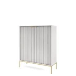 Komody></noscript>PIASKI Wysoka komoda do salonu z drzwiami AVANTI szary