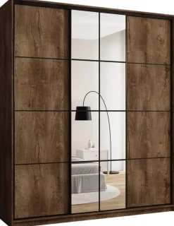 Zestawy Mebli Do Przedpokoju|Szafy Trzydrzwiowe>BROMARKT Wysoka loftowa szafa przesuwna 200 cm z lustrem EDGE MAX dąb lefkas