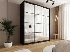 Zestawy Mebli Do Przedpokoju|Szafy Trzydrzwiowe></noscript>BROMARKT Wysoka nowoczesna szafa przesuwna z lustrem 200 cm OPTICA MAX