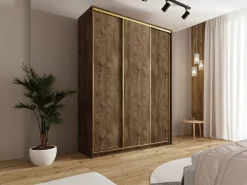 Szafy Trzydrzwiowe|Szafy Przesuwne></noscript>BROMARKT Wysoka szafa do sypialni 180 cm GOLD NEW MAX glamour dąb lefkas