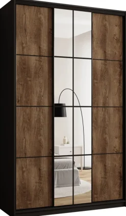 Zestawy Mebli Do Przedpokoju|Szafy Trzydrzwiowe>BROMARKT Wysoka szafa przesuwna 150 cm z lustrem i drążkami EDGE MAX