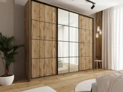 Szafy Trzydrzwiowe|Szafy Do Przedpokoju></noscript>BROMARKT Wysoka szafa przesuwna z lustrem 280 cm EDGE MAX dąb wotan