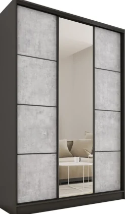 Zestawy Mebli Do Przedpokoju|Szafy Trzydrzwiowe>BROMARKT Wysoka szafa przesuwna z lustrem 150 cm LOFT MAX beton