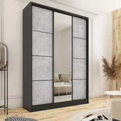 Zestawy Mebli Do Przedpokoju|Szafy Trzydrzwiowe></noscript>BROMARKT Wysoka szafa przesuwna z lustrem 150 cm LOFT MAX beton