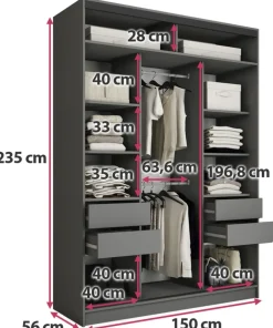 Zestawy Mebli Do Przedpokoju|Szafy Trzydrzwiowe></noscript>BROMARKT Wysoka szafa przesuwna z lustrem 150 cm LOFT MAX beton