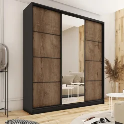 Zestawy Mebli Do Przedpokoju|Szafy Trzydrzwiowe></noscript>BROMARKT Wysoka szafa przesuwna z lustrem do sypialni 180 cm LOFT MAX