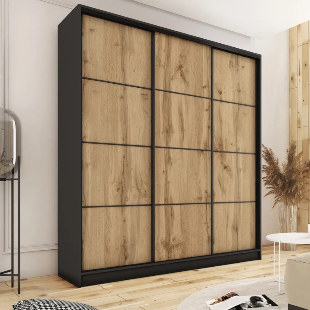 Zestawy Mebli Do Przedpokoju|Szafy Trzydrzwiowe>BROMARKT Wysoka szafa przesuwna z szufladami i półkami 150 cm LOFT MAX