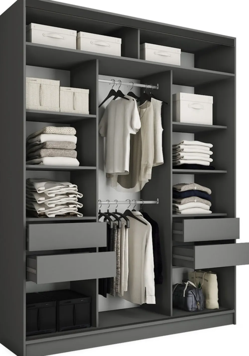 Szafy Trzydrzwiowe|Szafy Do Przedpokoju>BROMARKT Wysoka szafa przesuwna z lustrem 180 cm LOFT MAX beton