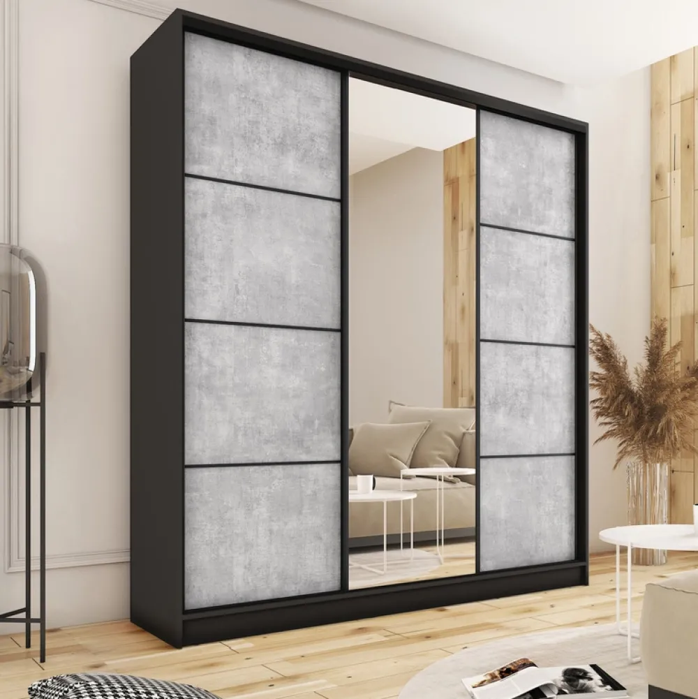 Szafy Trzydrzwiowe|Szafy Do Przedpokoju>BROMARKT Wysoka szafa przesuwna z lustrem 180 cm LOFT MAX beton