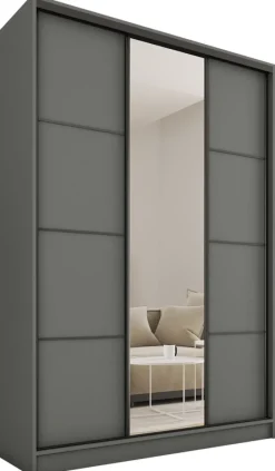 Szafy Trzydrzwiowe|Szafy Do Przedpokoju>BROMARKT Wysoka szafa przesuwna z lustrem 150 cm LOFT MAX z szufladami grafit