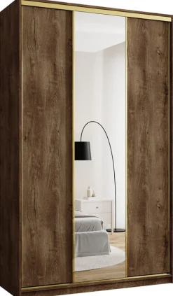 Szafy Trzydrzwiowe|Szafy Do Przedpokoju>BROMARKT Wysoka szafa przesuwna z lustrem 150 cm GOLD NEW MAX dąb lefkas