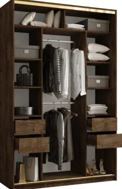 Szafy Trzydrzwiowe|Szafy Do Przedpokoju>BROMARKT Wysoka szafa przesuwna z lustrem 150 cm GOLD NEW MAX dąb lefkas