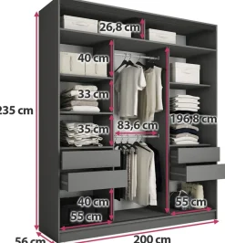 Szafy Trzydrzwiowe|Szafy Do Przedpokoju></noscript>BROMARKT Wysoka szafa przesuwna z lustrem 200 cm do sypialni EDGE MAX