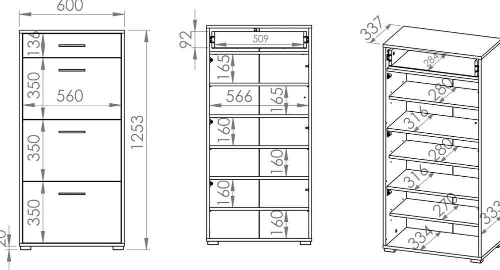 Szafki Na Buty>ML Meble Wysoka szafka na buty 60 cm CARO dąb sonoma