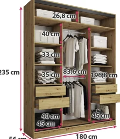 Zestawy Mebli Do Przedpokoju|Szafy Trzydrzwiowe></noscript>BROMARKT Wysoka trzydrzwiowa szafa przesuwna 180 cm z półkami EDGE MAX dąb artisan