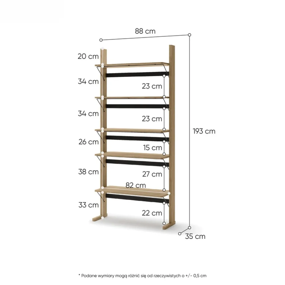 Regały Na Książki|Zestawy Mebli Młodzieżowych>lenart. Wysoki regał 88 cm do salonu z półkami dąb olejowany OLLIE