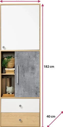 Regały Na Książki|Regały Dla Dzieci>MEBLAR Wysoki regał do pokoju młodzieżowego 60 cm z dwoma szufladami SLEEK