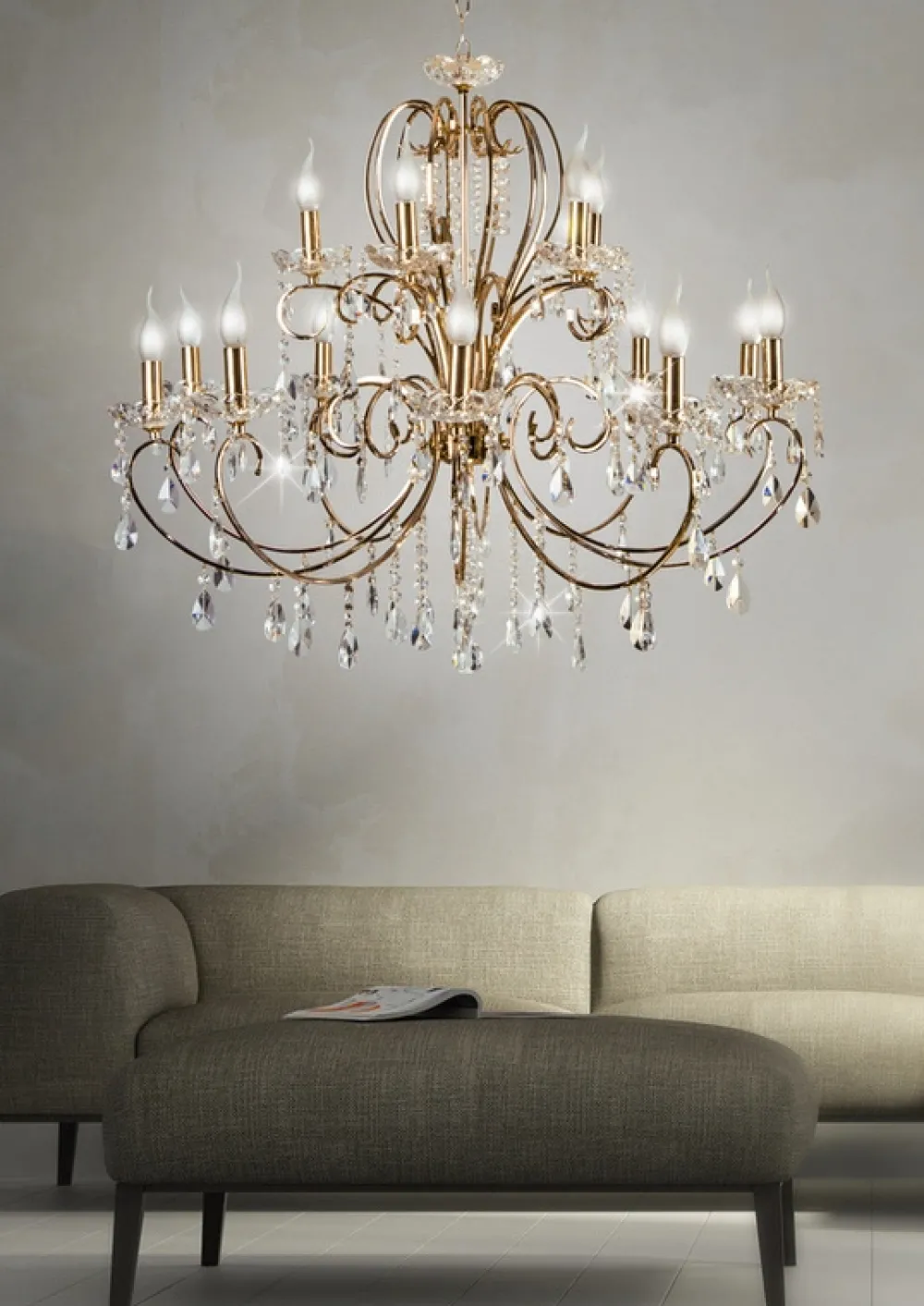 Oświetlenie Jadalni|Oświetlenie Salonu>Candellux Lighting Żyrandol kryształowy francuskie złoto 88cm 15xE14 AURORA