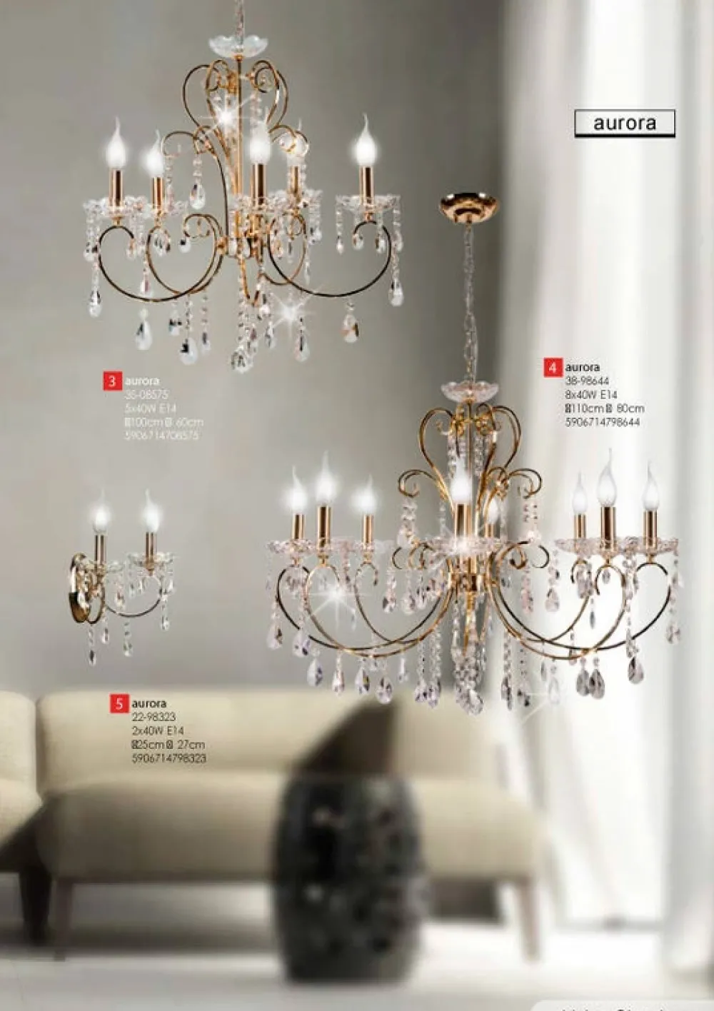 Oświetlenie Jadalni|Oświetlenie Salonu>Candellux Lighting Żyrandol kryształowy francuskie złoto 88cm 15xE14 AURORA