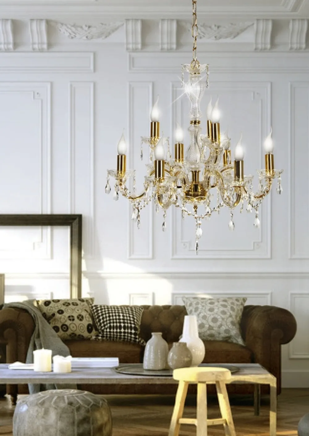 Oświetlenie Salonu|Żyrandole>Candellux Lighting Żyrandol kryształowy złoty 62cm 9xE14 Maria