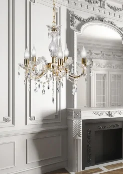 Oświetlenie Salonu|Żyrandole></noscript>Candellux Lighting Żyrandol z kryształkami złoty 5xE14 Maria Teresa