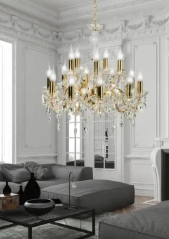 Oświetlenie Salonu|Żyrandole>Candellux Lighting Żyrandol złoty z kryształkami 15xE14 Maria Teresa