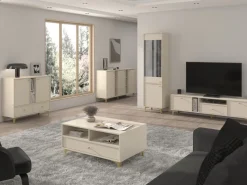 Zestawy Mebli Do Salonu>Lempert Zestaw beżowych mebli do salonu z witryną TOKEN beż piaskowy