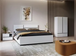 Zestawy Mebli Do Sypialni>Helvetia Zestaw białych mebli do sypialni z łóżkiem 160x200 cm CROSS