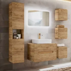 Meble Łazienkowe>COMAD Zestaw mebli do łazienki z lustrem AURELIO dąb craft złoty