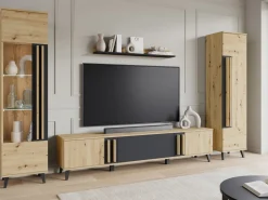 Zestawy Mebli Do Salonu|Meblościanki>BRATEX Zestaw mebli do pokoju meblościanka HOMELY II dąb artisan czarny grafit