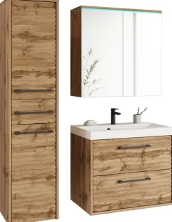 Meble Łazienkowe>BRATEX Zestaw nowoczesnych mebli łazienkowych z umywalką CONA dąb wotan