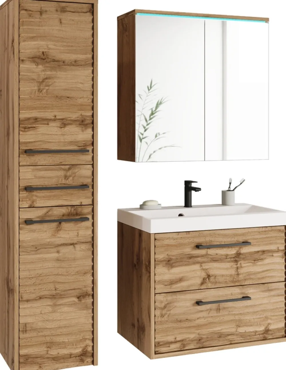Meble Łazienkowe>BRATEX Zestaw nowoczesnych mebli łazienkowych z umywalką CONA dąb wotan