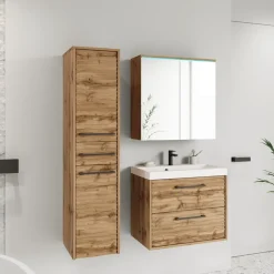Meble Łazienkowe>BRATEX Zestaw nowoczesnych mebli łazienkowych z umywalką CONA dąb wotan