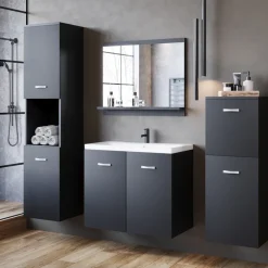 Meble Łazienkowe>BRATEX Zestaw nowoczesnych mebli łazienkowych z umywalką MOLO czarny grafit