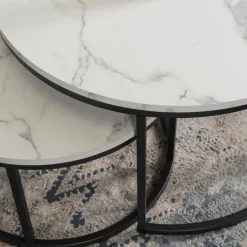 Ławy I Stoliki></noscript>MEBEL ELITE Zestaw okrągłych stolików kawowych do salonu biały DELIA Marmur