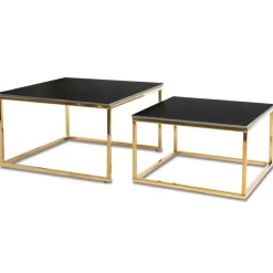 Ławy I Stoliki></noscript>MEBEL ELITE Zestaw stolików kawowych do salonu czarny marmur złoty TULIO