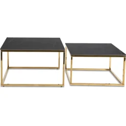 Ławy I Stoliki></noscript>MEBEL ELITE Zestaw stolików kawowych do salonu czarny marmur złoty TULIO