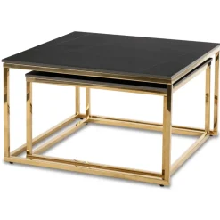 Ławy I Stoliki></noscript>MEBEL ELITE Zestaw stolików kawowych do salonu czarny marmur złoty TULIO