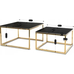 Ławy I Stoliki></noscript>MEBEL ELITE Zestaw stolików kawowych do salonu czarny marmur złoty TULIO