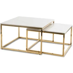 Ławy I Stoliki>MEBEL ELITE Zestaw stolików kawowych do salonu biały marmur złoty TULIO