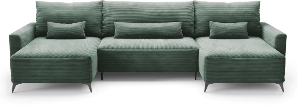Narożniki>BROMARKT Zielona kanapa narożna z funkcją spania do salonu rozkładana sztruksowa LORENZO U